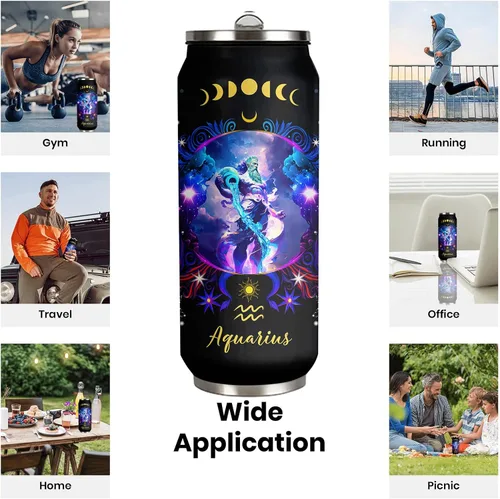 Vista 9 de Aquarius - Vaso de acero inoxidable del zodiaco para hombres y mujeres, regalo de cumpleaños para fanáticos de la astrología con tapa con pajilla