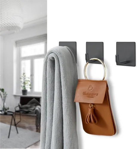 Vista 6 de FOTYRIG Ganchos adhesivos negros para toallas, ganchos de pared para colgar toallas, ganchos de pared de acero inoxidable para colgar baño, cocina