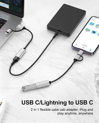 Vista 10 de Adaptador USB C/Lightning 2 en 1 a USB 3.0, cable adaptador USB a USB C OTG