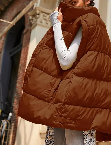 Vista 6 de Daacee Chaleco acolchado de burbujas para mujer, manga casquillo de invierno, con cremallera, acolchado, ligero, abrigo, abrigo, ropa de abrigo
