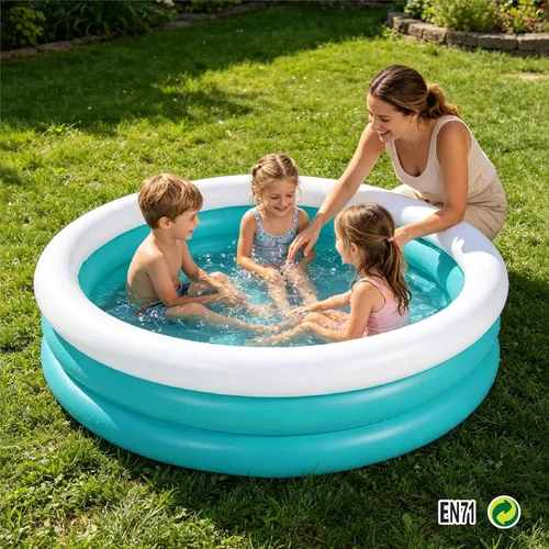 Vista 2 de Piscina inflable para niños, piscina de barandilla de 60 x 16 pulgadas de grosor para niños, piscina inflable azul y blanca para juegos de fiesta