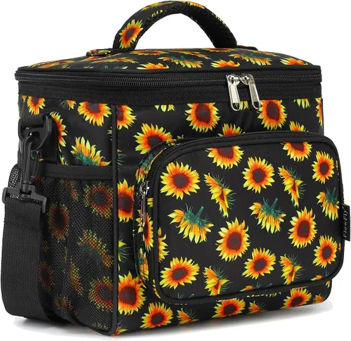 Vista 12 de FlowFly - Lonchera reutilizable con aislante para adultos, grande, para mujeres y hombres, con correa ajustable para el hombro, bolsillo frontal