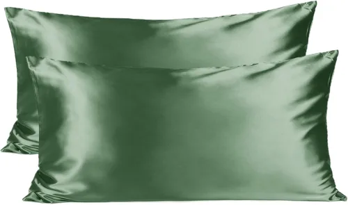 Vista 24 de Yanibest Funda de almohada de satén, fundas de almohada de seda para cabello y piel con cremallera, juego de 2 fundas de almohada estándar para 20 x