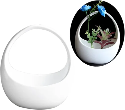 Vista 5 de GANAZONO 1 cesta colgante maceta de cerámica para oficina en casa, lavabo decorativo de porcelana para plantas carnosas, espacio de plantación más