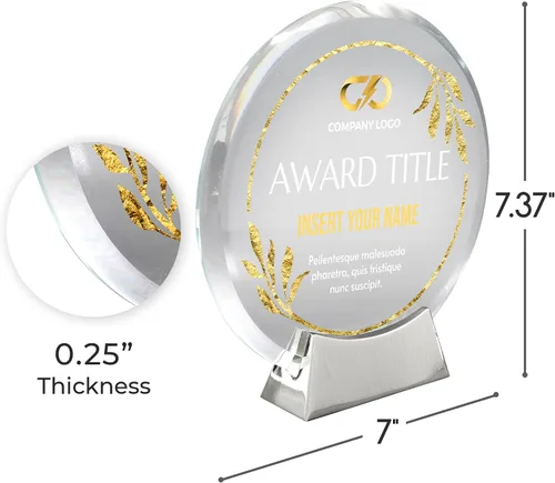 Vista 4 de Basic Fundamentals Placa redonda de cristal de platino personalizada, placa como premios y trofeos, placas para empleados de jubilación del mes