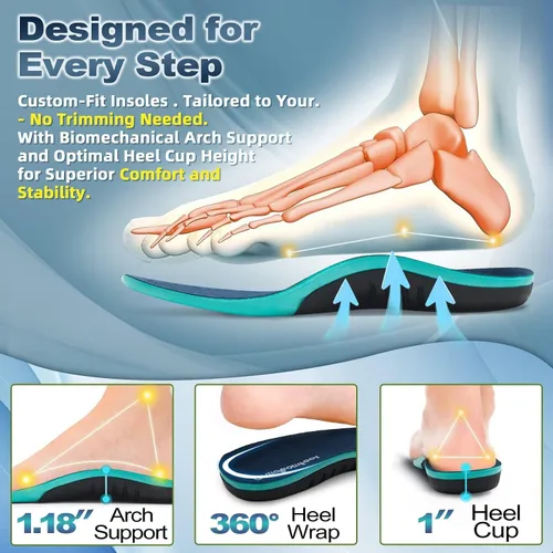 Vista 4 de OrthoComfoot Plantillas para pies planos para hombres y mujeres: insertos de soporte de arco para alivio de la fascitis plantar, 240 libras