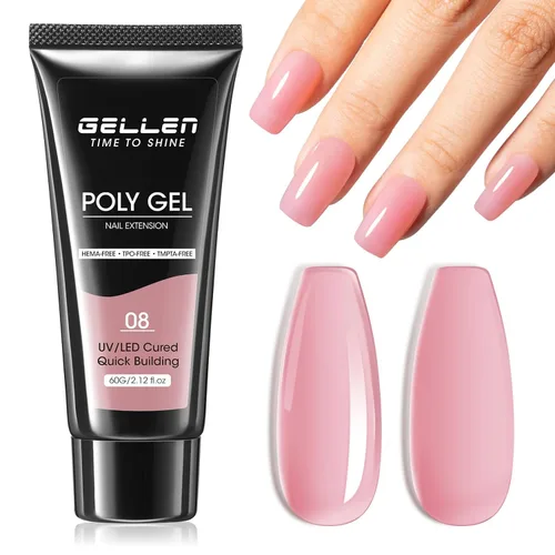 Vista 11 de GELLEN Natural Nude - Gel constructor de extensión de uñas de poligel, sin hema, TPO y TMPTA, 2.16 onzas 017 para engrosamiento de uñas de larga