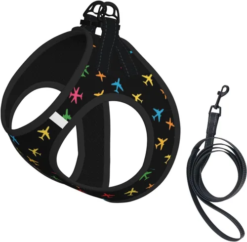 Vista 7 de Arnés de chaleco delantero para perro, patrón de avión de avión azul marino, correas ajustables a prueba de escape, solución de control para perros