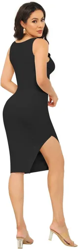 Vista 4 de Vestido sexy de mujer con cuello en V profundo y entrecruzado, entallado, con abertura, elegante, para fiesta y club