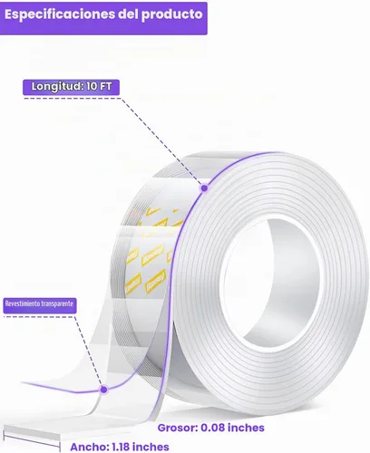 Vista 2 de Cinta de doble cara mejorada de alta resistencia, cinta adhesiva de doble cara nano extra grande, cinta adhesiva de pared para póster transparente