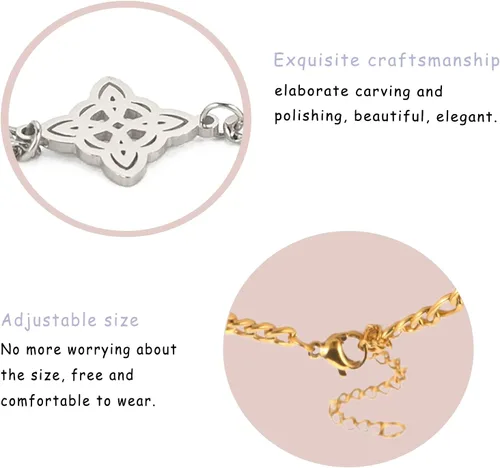 Vista 17 de Pulsera de nudo de bruja, nudo celta, símbolo de Wicca pagana, nudo mágico, pulsera de joyería de brujería, pulsera de acero inoxidable ajustable