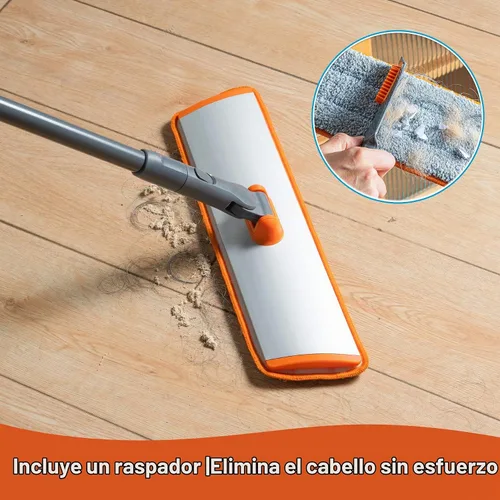 Vista 7 de CLEANHOME - Trapeador plano para madera dura y pelo de mascotas, 4 almohadillas lavables 4 Reusable Microfiber Pads for Wet/Dry Mopping. 180°