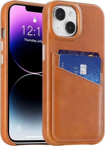 Vista 30 de LUCKYCOIN Funda de piel 100% auténtica tipo cartera para iPhone 13, diseño delgado con tarjetero y funda protectora a prueba de golpes, forro