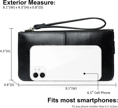 Vista 4 de Befen - Bolso clutch de mano de cuero con correa para teléfono celular organizador de tarjetas