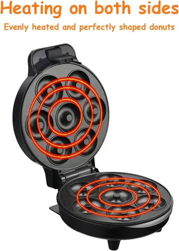 Vista 5 de Mini Donut Maker Machine 7 Holes, Small Doughnut Maker, With Temperature Control Double-Sided Heating Non-stick, Suitable for Children's Breakfast