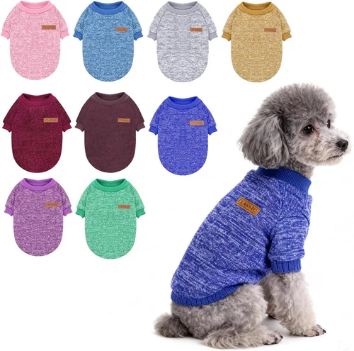 Vista 8 de 2 piezas de suéter clásico de punto para perro Idepet, abrigo de forro polar para perros pequeños y medianos, ropa cálida para perros y gatos