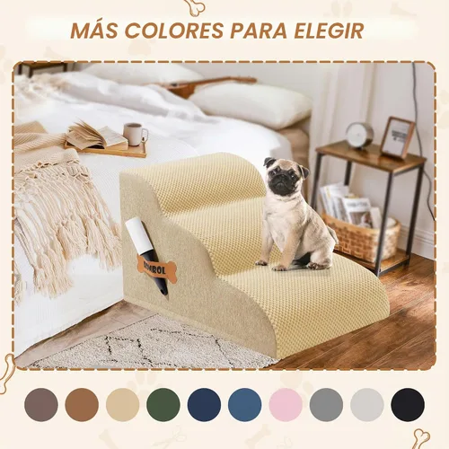 Vista 7 de Escaleras para perros Romrol, rampa para camas y sofás, escalones extra anchos para mascotas con cubierta duradera impermeable y antideslizante