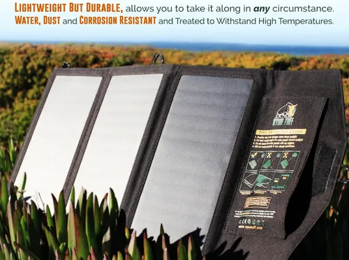 Vista 4 de Ryno Tuff Cargador solar portátil para campamento, cargador plegable de panel solar de 21 W, 2 puertos USB, impermeable y duradero, compatible