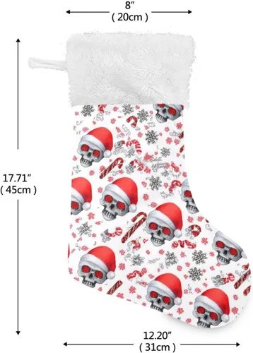 Vista 2 de Calcetines de Navidad de calaveras de Navidad grandes y cálidas de 18 x 12 pulgadas, decoración de medias de Navidad colgantes para la familia