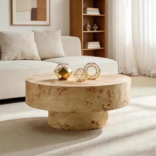 Vista 11 de 3-Tier Round Side Table Small End Tables Nightstand Wood & Rattan Brown 23.5 Brown