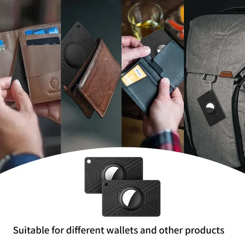 Vista 3 de Dovick - Soporte para billetera Airtag, funda para tarjetas compatible con Apple Air Tag para cartera, monedero, bolso Flexible Delgado Negro