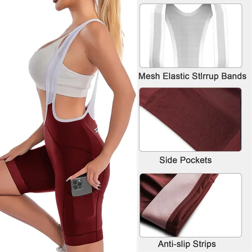 Vista 3 de Lo.gas Pantalones cortos de ciclismo acolchados para mujer, pantalones cortos de bicicleta con acolchado 4D, pantalones de ciclismo con bolsillos