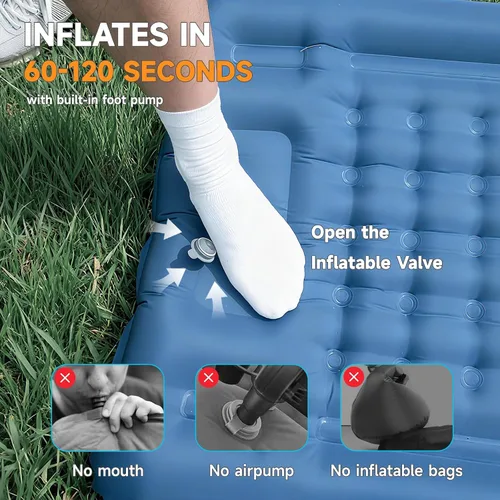 Vista 4 de Colchoneta inflable ultraligera de 5 pulgadas con almohada, bomba de pie incorporada, almohadillas de dormir inflables compactas para acampar