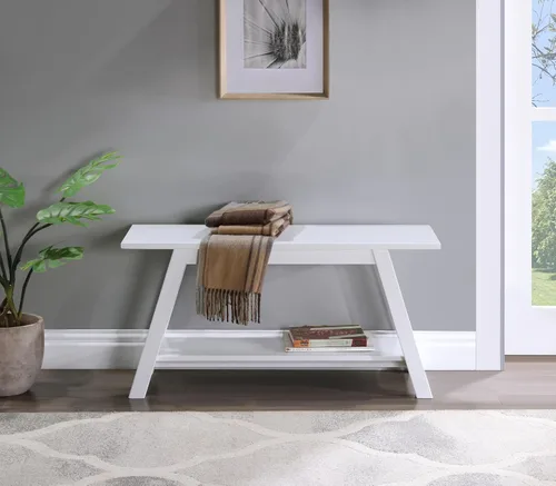 Vista 6 de Roundhill Furniture Elyz - Banco de madera maciza con estante, 36.10 pulgadas de largo, color espresso