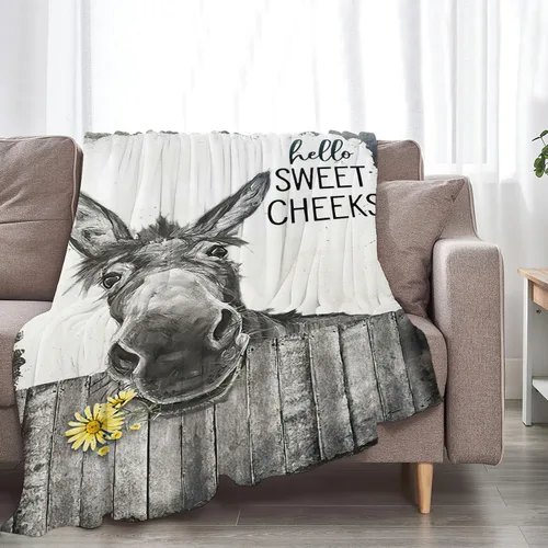 Vista 7 de Manta divertida de burro, bonita manta de flor de burro para niños y adultos, súper cálida, suave y acogedora manta de franela de felpa para sofá