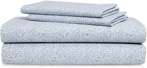 Vista 8 de Lauren Ralph Lauren Juego de sábanas con estampado de hojas de 230 hilos 100% algodón de 4 piezas (gris, queen)