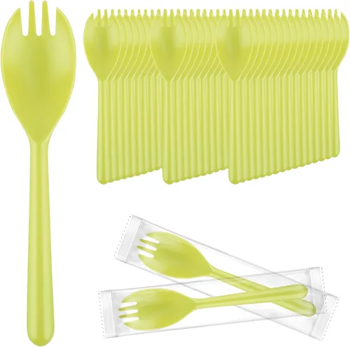 Vista 7 de EUSOAR Tenedores y cucharas desechables a granel, 50 piezas de plástico de 5.5 x 1.2 pulgadas, cucharas de tenedor de servicio de cubiertos