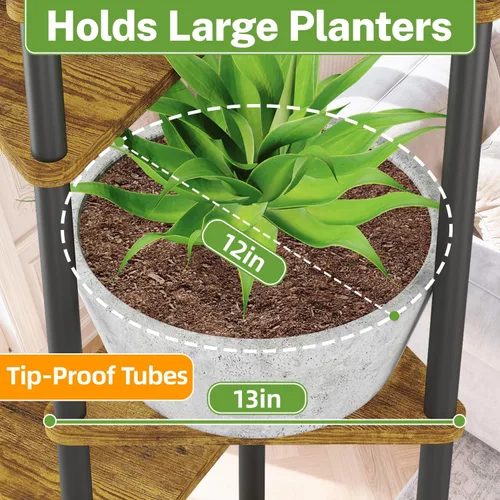 Vista 6 de iDavosic.ly Soporte alto para plantas con luces de cultivo para macetas grandes y resistentes, estante de flores de esquina interior de 4 niveles