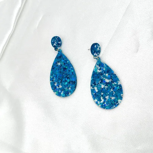 Vista 7 de Aretes de acrílico con purpurina, forma de lágrima redonda con lentejuelas, aretes de estrella brillante, aretes de lágrima geométrica bohemia