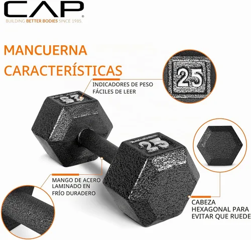 Vista 3 de CAP Barbell Mancuerna hexagonal de hierro fundido Múltiples opciones