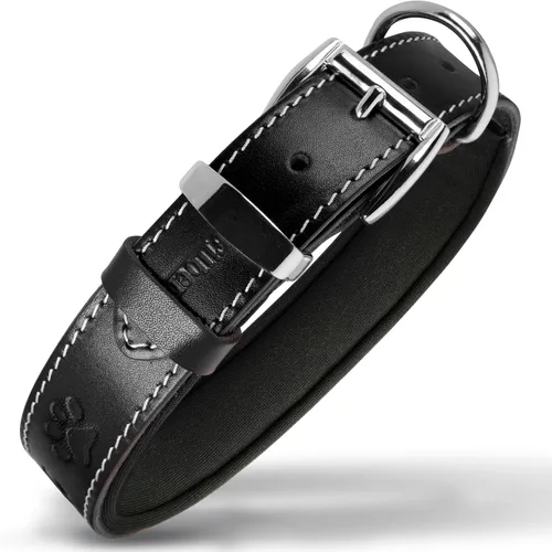 Vista 21 de Filbert Collar de cuero para perro, collar de cuero genuino para perros pequeños, estampado de patas en relieve con hebilla, grano completo curtido