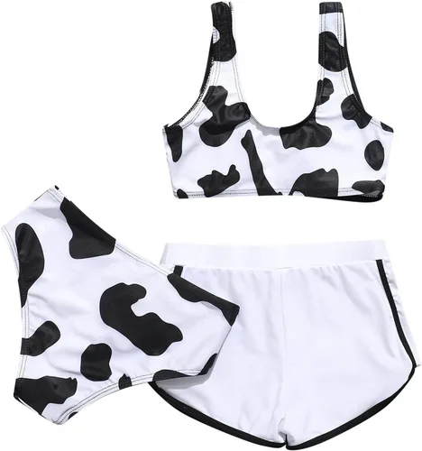 Vista 3 de Traje de baño de tres piezas con estampado floral para niñas (blanco, 11-12 años)