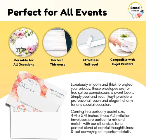 Vista 4 de 110 sobres de invitación blancos de 4 3/4 x 5 ¾ – A2 – para invitaciones de boda, RSVP, tarjetas de felicitación, correo de almacenamiento de fotos