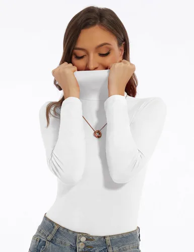 Vista 5 de Camisas de manga larga con cuello alto para mujer, ajustadas, ligeras, capa base, tops casuales