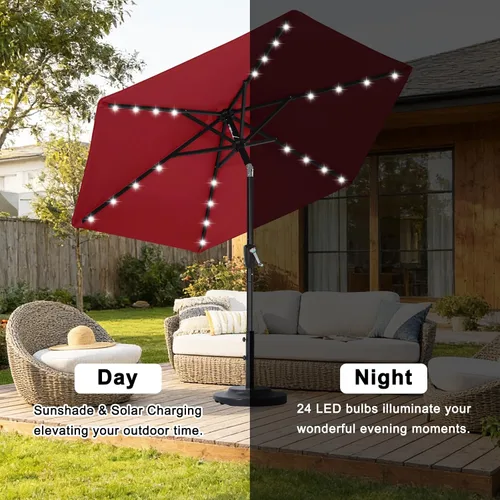 Vista 4 de ABCCANOPY Sombrillas solares duraderas para patio con 24 luces LED de 7.5 pies con 6 varillas resistentes (borgoña)
