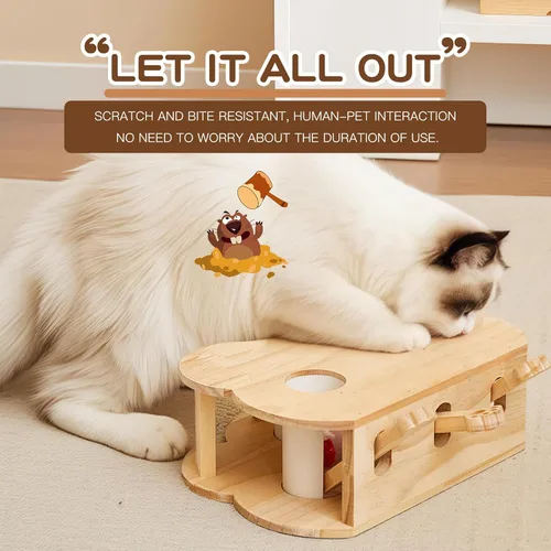 Vista 6 de Whack-a-mole - Juguete interactivo de madera para gatos de interior, caja de juguetes interactiva para mascotas, rompecabezas para gatos de todas