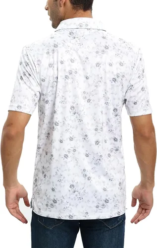 Vista 3 de Camisas de golf para hombre - Polo de manga corta con estampado de rendimiento que absorbe la humedad