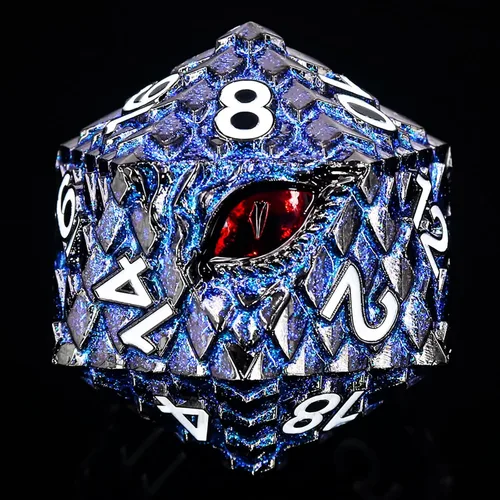 Vista 18 de 1 dado de metal D20 DND – Dados poliédricos gigantes metálicos de 20 caras, dados grandes de 1.378 in de ojo de dragón para juego de mesa