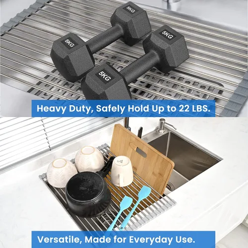 Vista 6 de Escurridor de platos enrollable de acero inoxidable 304 Romise Adjustable Over The Sink Dish Drying Rack for Kitchen, 10"-20" Foldable Dish Rack