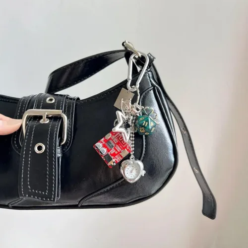 Vista 2 de Vintage Keychain Retro Pocket Watch Bag Charms for Handbag Y2k Emo Accessories Backpack Charms 2000s Grunge Aesthetic