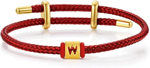 Vista 25 de ZHOU LIU FU Pulsera de Oro de 24K con Dijes de Iniciales, Pulseras Ajustables de Cadena Roja con Dijes de Letras y Corazón A-Z, Brazalete Apilable