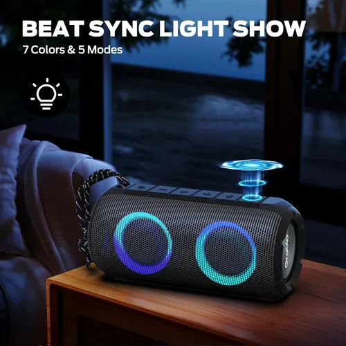 Vista 6 de BUGANI Altavoces Bluetooth Luster, altavoz estéreo inalámbrico portátil con luces coloridas, sonido fuerte, Bluetooth 5.3, tiempo de reproducción