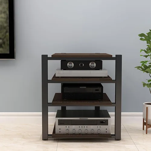 Vista 7 de Soporte para medios AV, estantería audiovisual, gabinete estéreo, torre de estante de audio, gabinete de consola de reproductor de discos, estantes