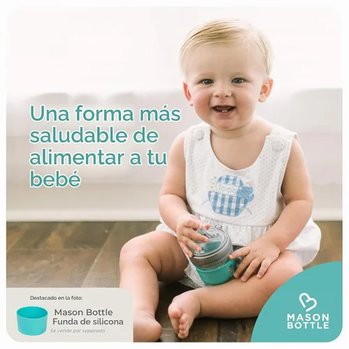 Vista 5 de Mason Bottle Botella de vidrio para bebé de 4 onzas con pezón de flujo lento, tapa y anillo, sin BPA, no tóxico, anticólico, biberón de vidrio
