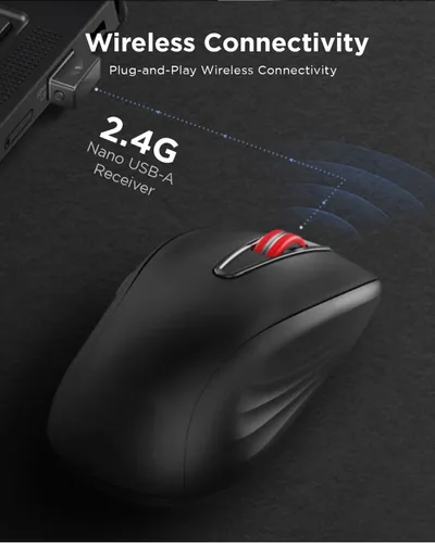 Vista 6 de Lenovo Ratón recargable USB-C silencioso (WL500) - Botones silenciosos, recargable USB-C, agarre ambidiestro, DPI ajustable - Receptor