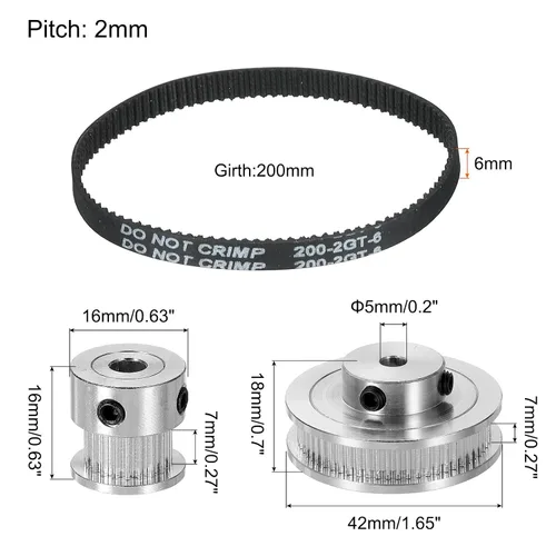 Vista 2 de MECCANIXITY Polea de distribución de 20 y 60 dientes de 0.197 in de diámetro con correa y llave para impresora 3D, máquina CNC